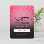 Hot Pink Black Ombre Glitter Sweet 16th VIP Pass Kaart (Staand voorkant)