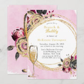 Hot Pink Black Peony Gold Brunch & Bubble Kaart (Voorkant / Achterkant)