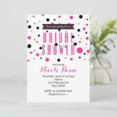 Hot Pink & Black Polka Dot VRIJGEZELLENFEEST Kaart (Staand voorkant)