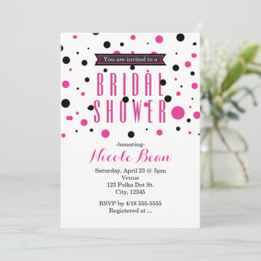 Hot Pink & Black Polka Dot VRIJGEZELLENFEEST Kaart (Staand voorkant)