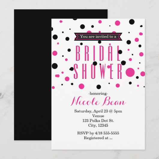 Hot Pink & Black Polka Dot VRIJGEZELLENFEEST Kaart (Voorkant / Achterkant)