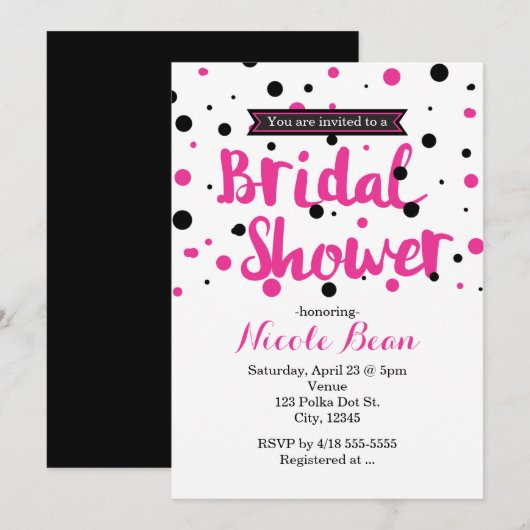 Hot Pink & Black Polka Dot VRIJGEZELLENFEEST Kaart (Voorkant / Achterkant)