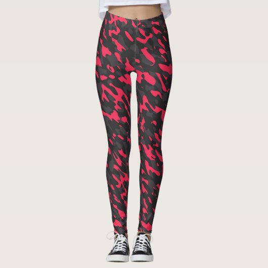 Hot pink Black Purple Camo Abstract Leggings (Voorkant)