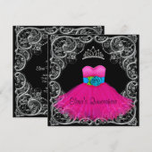 Hot Pink Black Quinceanera Uitnodigingen (Voorkant / Achterkant)