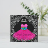 Hot Pink Black Quinceanera Uitnodigingen (Staand voorkant)