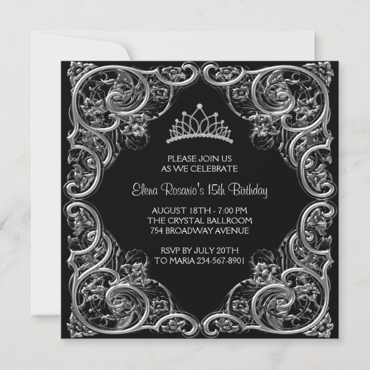 Hot Pink Black Quinceanera Uitnodigingen (Achterkant)