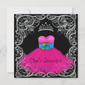 Hot Pink Black Quinceanera Uitnodigingen (Voorkant)