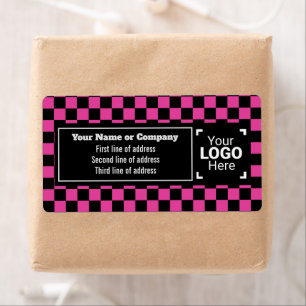 Hot Pink & Black Squares - Gecontroleerde kleine b Etiket