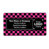 Hot Pink & Black Squares - Gecontroleerde kleine b Etiket (Voorkant)