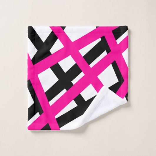 Hot Pink Black Stripe Geometric Bad Handdoek (Wasdoekje)