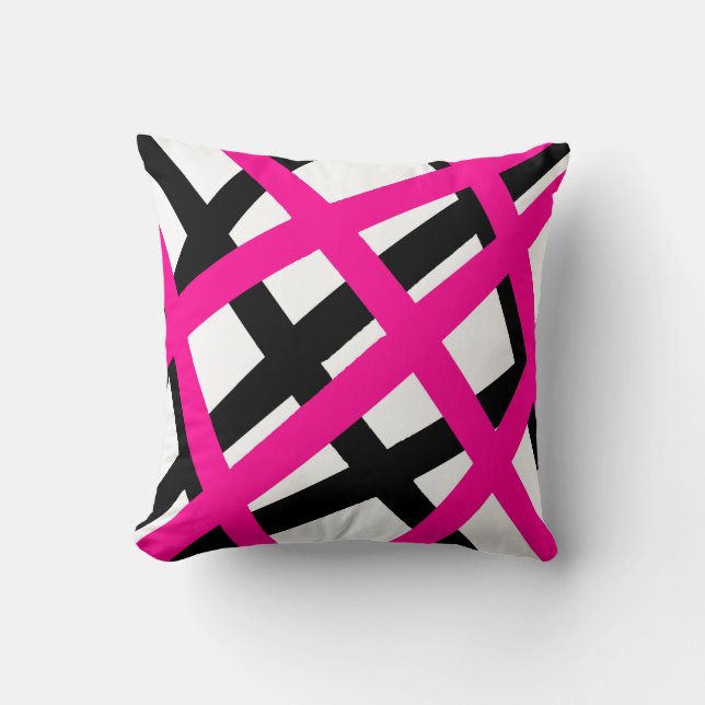 Hot Pink Black Stripe Geometric Kussen (Voorkant)