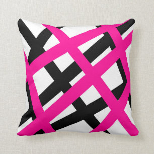 Hot Pink Black Stripe Geometric Kussen