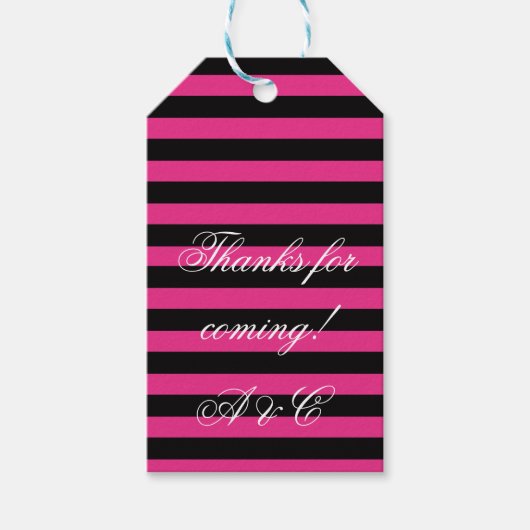 Hot Pink & Black Stripes Cadeau Labels Cadeaulabel (Voorkant)