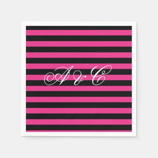 Hot Pink & Black Stripes Party Servetten (Voorkant)
