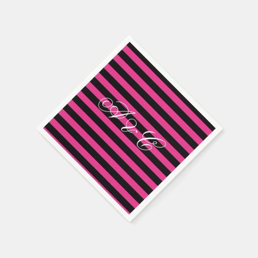 Hot Pink & Black Stripes Party Servetten (Hoek)