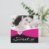 Hot Pink Black Sweet 16 Verjaardagsfeest Kaart (Staand voorkant)