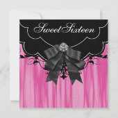 Hot Pink Black Sweet Sixteen Verjaardagsfeestje Ui Kaart (Voorkant)