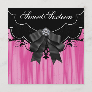 Hot Pink Black Sweet Sixteen Verjaardagsfeestje Ui Kaart
