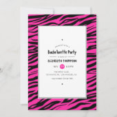 Hot-Pink & Black Tiger Stripes Bachelorette Party Kaart (Voorkant)