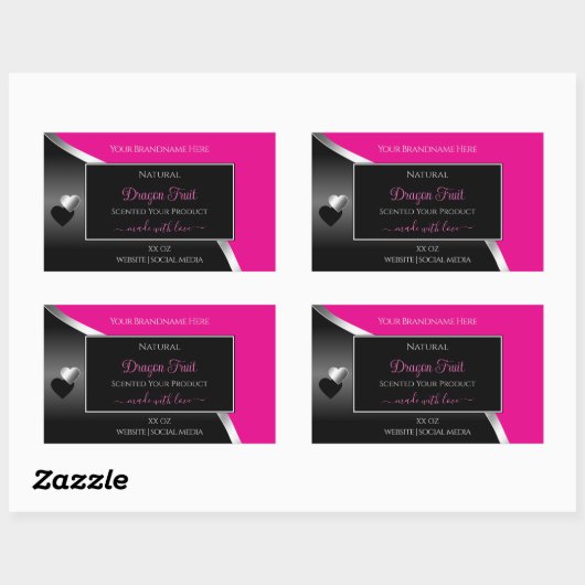 Hot Pink Black Wavy Silver Hearts Product Labels (Vel)