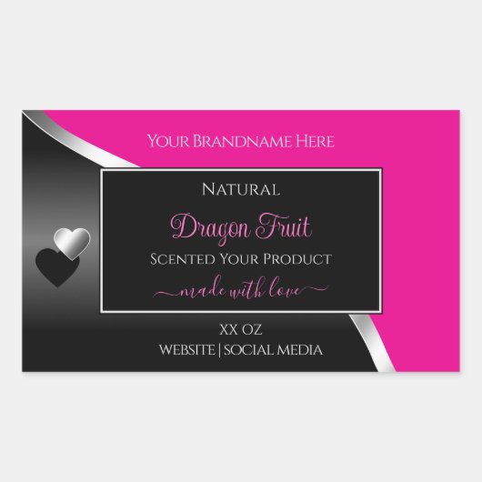 Hot Pink Black Wavy Silver Hearts Product Labels (Voorkant)
