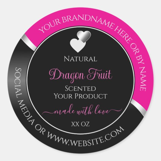 Hot Pink Black Wavy Silver Hearts Product Labels (Voorkant)