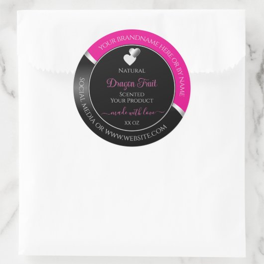 Hot Pink Black Wavy Silver Hearts Product Labels (Tas)
