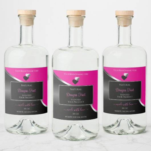 Hot Pink Black Wavy Silver Hearts Product Labels Likeurfles Etiket (Flessen)