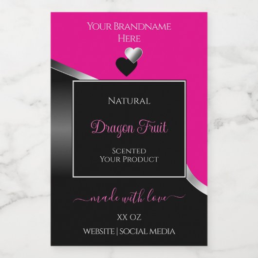 Hot Pink Black Wavy Silver Hearts Product Labels Voedselcontainer Etiket (Enkel label)