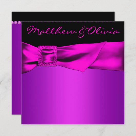 Hot Pink Black Wedding Kaart (Voorkant / Achterkant)