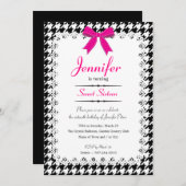 Hot Pink & Black White Houndstooth Sweet 16 Kaart (Voorkant / Achterkant)