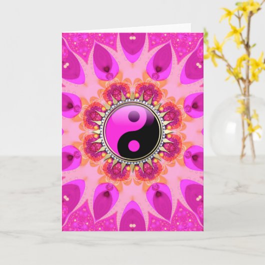 Hot Pink+Black YinYang Sun New age Kaarten (Gele Bloem)