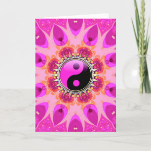 Hot Pink+Black YinYang Sun New age Kaarten