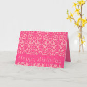Hot Pink Bloemen Damask Happy Birthday Kaart (Gele Bloem)