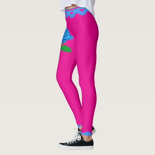 Hot Pink Bloemen Roos Modieuze Oefening Workout Leggings (Links)