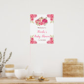 Hot PInk Bloemenpompoenen Baby shower Poster (Keuken)