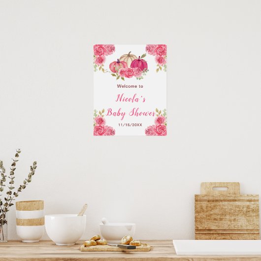 Hot PInk Bloemenpompoenen Baby shower Poster (Keuken)