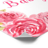 Hot PInk Bloemenpompoenen Baby shower Poster (Hoek)