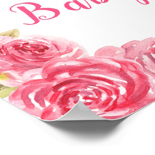 Hot PInk Bloemenpompoenen Baby shower Poster (Hoek)