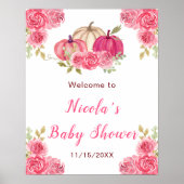 Hot PInk Bloemenpompoenen Baby shower Poster (Voorkant)