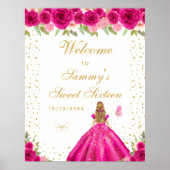 Hot Pink Blonde Hair Girl Sweet Sixteen Welkom Poster (Voorkant)