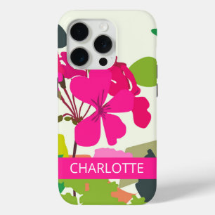 Hot Pink Blooming Geraniums Bloemist Aangepaste na iPhone 15 Pro Case