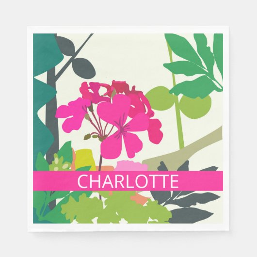 Hot Pink Blooming Geraniums Bloemist Aangepaste na Servet (Voorkant)