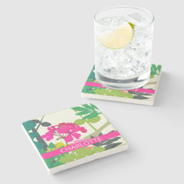 Hot Pink Blooming Geraniums Bloemist Aangepaste na Stenen Onderzetter