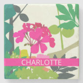 Hot Pink Blooming Geraniums Bloemist Aangepaste na Stenen Onderzetter (Voorkant)