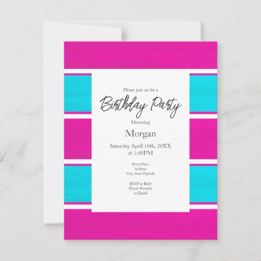 Hot Pink & Blue Cabana Stripes Kaart (Voorkant)