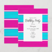 Hot Pink & Blue Cabana Stripes Kaart (Voorkant / Achterkant)