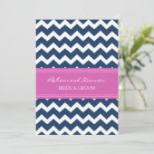 Hot Pink Blue Chevron Rehearsal Dinner Party Kaart (Staand voorkant)