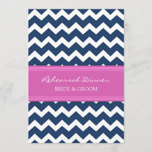 Hot Pink Blue Chevron Rehearsal Dinner Party Kaart