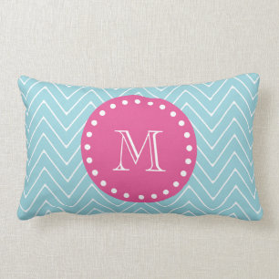 Hot Pink, Blue Chevron Uw monogram Kussen